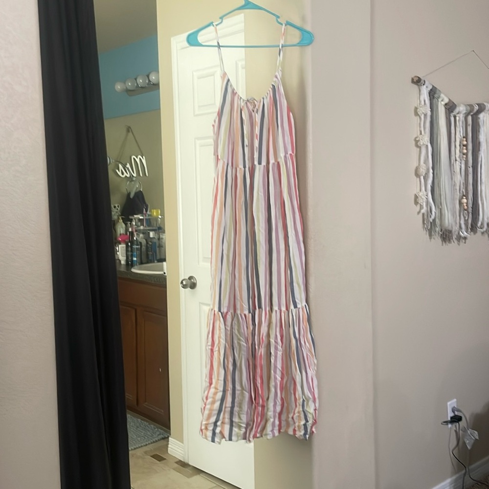 Long light, beautiful striped summer dress with pockets